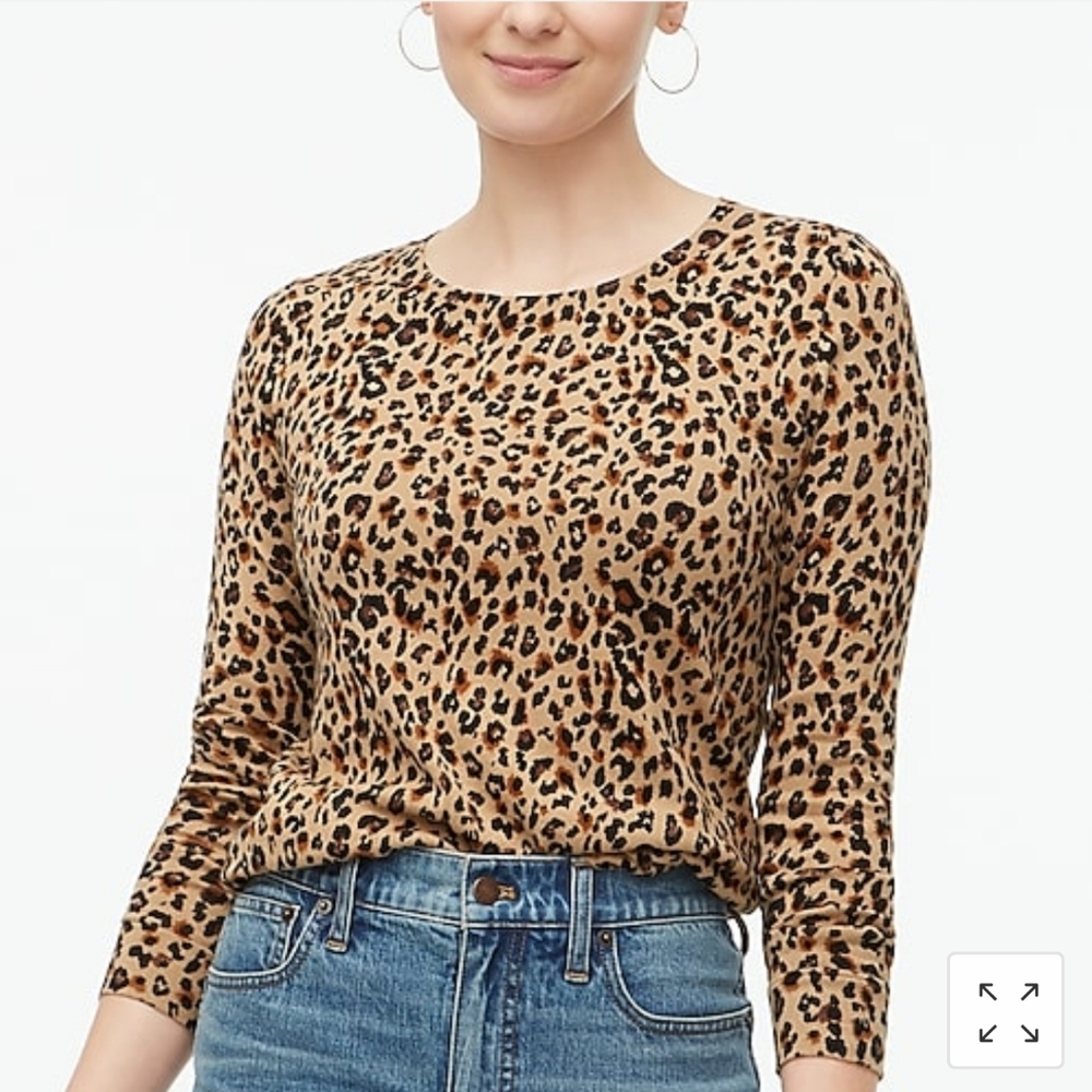 J Crew Factory Leopard Cotton Teddie Sweater